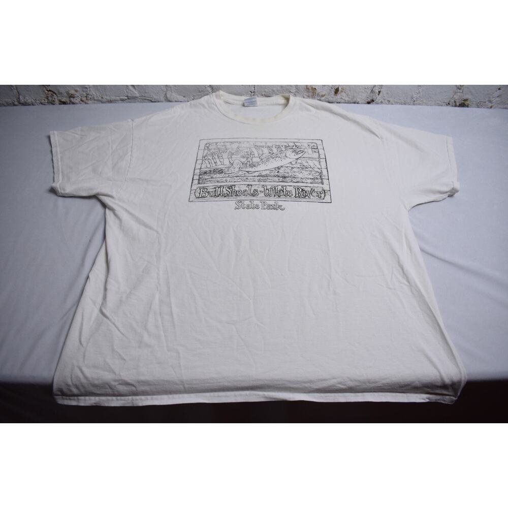 Vintage 90s Trout Fish Graphic State Park Fishing Shirt White Size 2XL